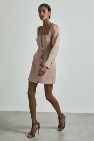 ATELIER Lucinda Pink Tailored Mini Dress, 14, Camel & beige