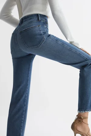GOOD AMERICAN Distressed Straight Leg Jeans, Mid , Size: 41