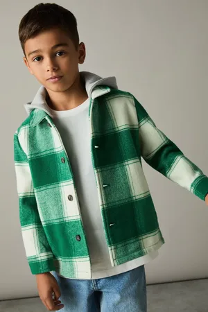 Reiss Mcfadden Twill Overshirt Wool Checked, Green & off White Size: Q04