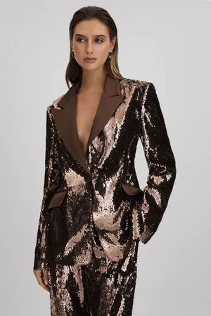 Halston Heritage Tailored Sequin Single Breasted Blazer, , 10