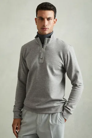 Reiss Leather-placket Interlock-jersey Sweatshirt, XS