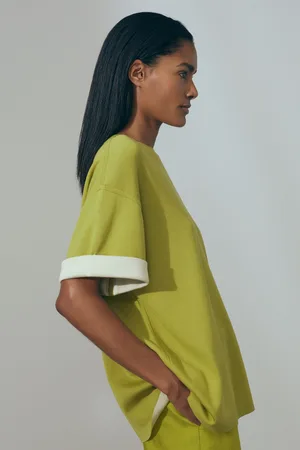 ATELIER Tess Green Knitted Silk Blend Top With Cashmere, XS, Green & cream