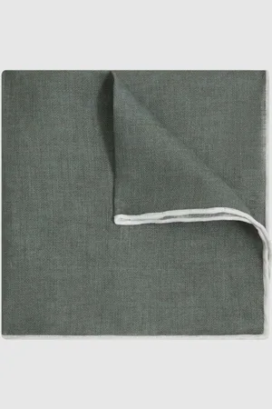 Reiss Linen Contrast Trim Pocket Square, One Size