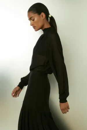 Reiss Sheer Jersey Gathered Maxi Dress, 6