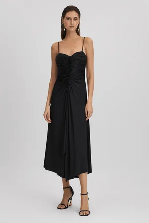 Halston Heritage Ruched Jersey Midi Dress, , 4
