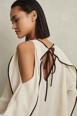 Reiss Ruffle Detail Cut Out Blouse, 4