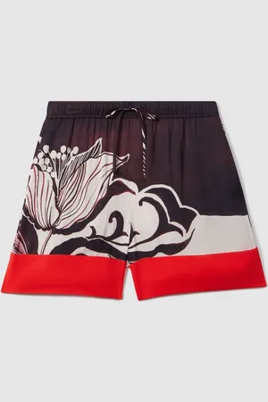 Reiss Fallon Drawstring Shorts Printed, Burgundy & cream Size: 4