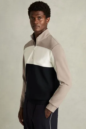 Reiss Katoon Sweatshirt Colourblock, Navy & taupe Size: S