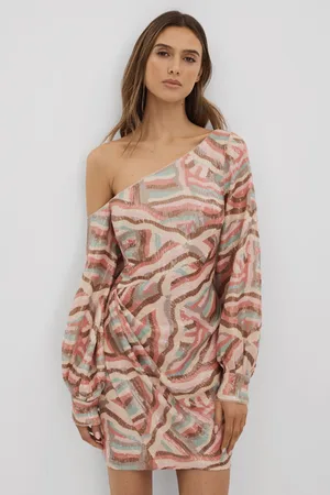 Halston Heritage Off-the-shoulder Sequin Mini Dress, Pink & brown, 6