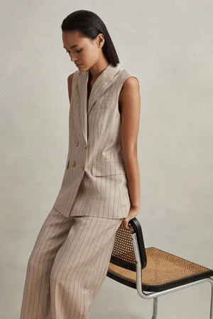 Reiss Odette Waistcoat Wool Striped, Size: 14
