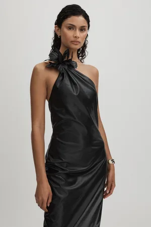 Halston Heritage Faux Leather One-shoulder Maxi Dress, , 6