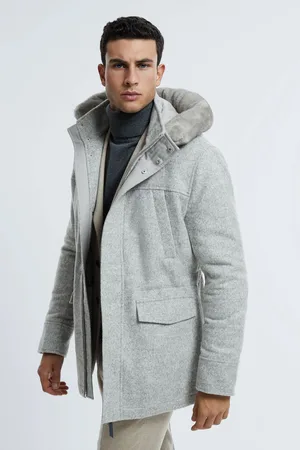 ATELIER Wool Blend Removable Faux Fur Hooded Coat, XS