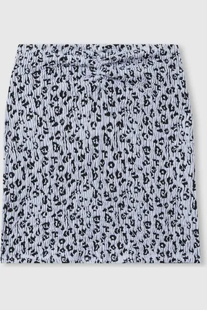 GOOD AMERICAN Mini Skirt Leopard Print, Blue Size: 2XS