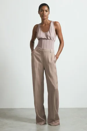 ATELIER Tailored Wide Leg Suit Trousers With Linen, 8