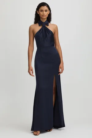 Halston Heritage Satin Halter Neck Maxi Dress, , 8