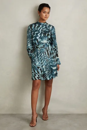 Reiss Printed Belted Tie Neck Mini Dress, 4