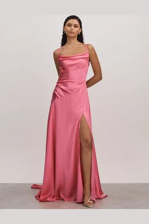 LEO LIN Leo Ruched Cowl Neck Satin Maxi Dress, , 6