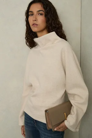 Reiss Cora Neutral Cotton-blend High-neck Top, XS