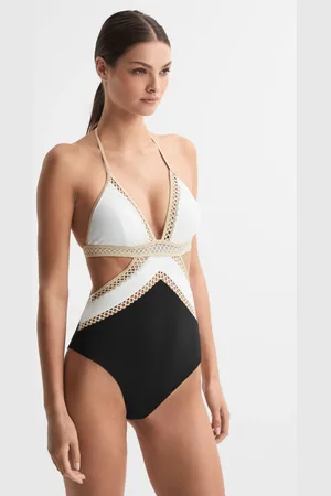 Reiss Savannah Swimsuit Pritned, Black & white Size: 6