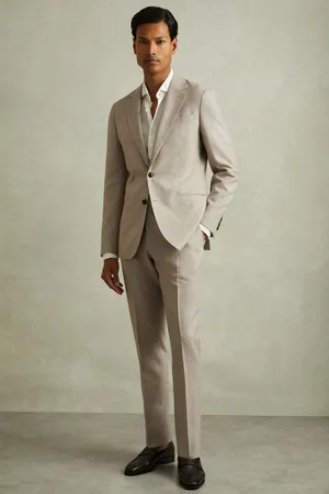 Reiss Checked Side Adjuster Trousers in Wool-linen, 28