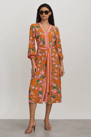 RAISHMA Athena Midi Dress Silk Floral Print, Size: 8