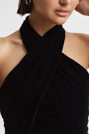 Reiss Velvet Halter Neck Cropped Top, 12