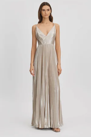 Halston Heritage Metallic Pleated Maxi Dress, , 6