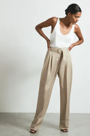 ATELIER Neutral Matilda Belted Wide Leg Trousers, , 6