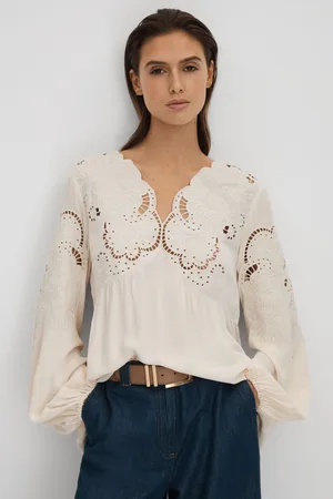 Reiss Noa Blouse Lace Detail, Size: 4