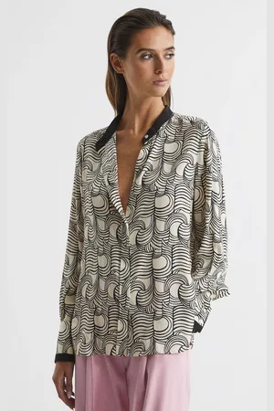 Reiss Cream & black Swirl Print Shirt Blouse, 4