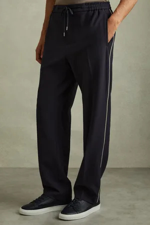 Reiss Stripe Roy Relaxed Contrast Pipe Detail Trousers, 36, Navy & cream