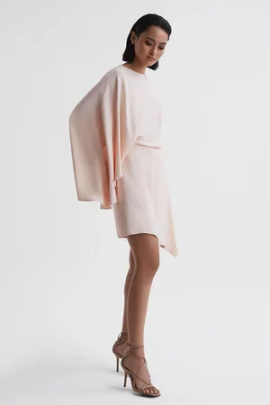 Reiss Christy Nude Cape Sleeve Asymmetric Mini Dress, 4