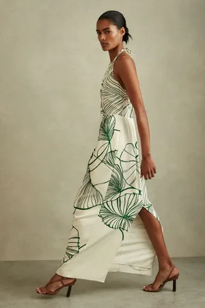 Reiss White & green Floral Sketch Halter Neck Maxi Dress, 4