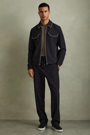 Reiss Stripe Roy Relaxed Contrast Pipe Detail Jacket, S, Navy & cream
