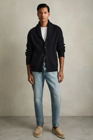 Reiss Ribbed Shawl-collar Cardigan With Cotton and Wool, S
