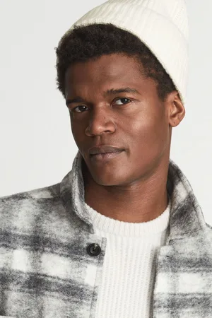 Reiss Ace Ecru Ace Rib Knitted Lambswool Beanie, One Size
