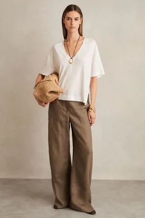 Reiss Linen V-neck T-shirt, XS
