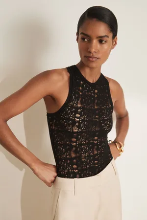 Reiss Atelier Ladder Knit High Neck Bodysuit, XS