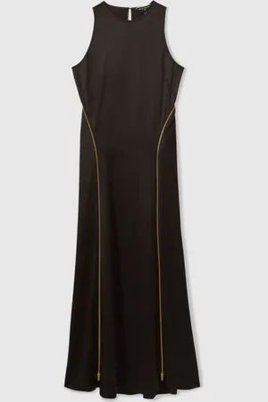 Reiss Leanna Chocolate Atelier Zipped Satin Maxi Dress With Virgin Wool, 6