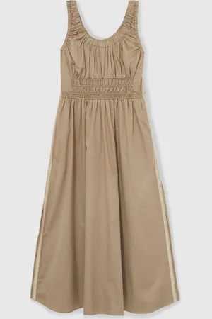 Reiss Cotton Craft-stitch Shirred Midi Dress, 10