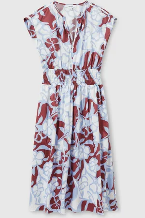 Reiss Cotton Poplin Floral-print Midi Dress, 6
