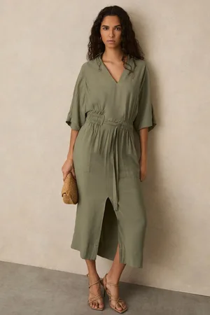 Reiss Petite Shirred-waist Midi Shirt Dress, 4