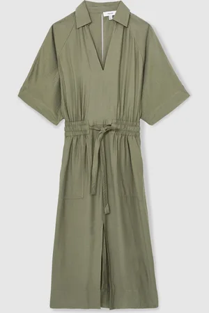 Reiss Shirred-waist Midi Shirt Dress, 12