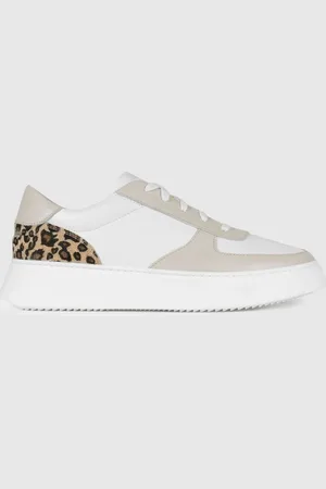 Unseen Footwear Leather Trainers, Sand & white, 3
