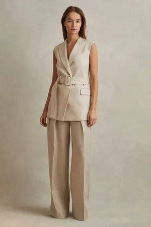 Reiss Cassie Waistcoat Linen Plain, Size: 18