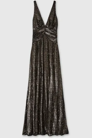 Halston Heritage Plunge Neck Maxi Dress, , 8