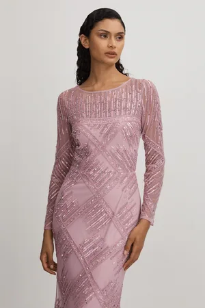 RAISHMA Embellished Mesh Sheer Sleeve Maxi Dress, 10
