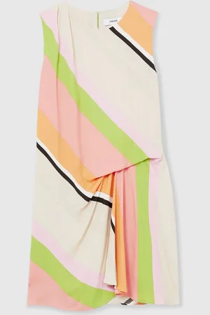 Reiss Pink & green Stripe-print Tuck Mini Dress, 6