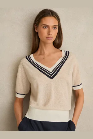 Reiss V-neck Fine-knit Cricket Top With Linen, XS