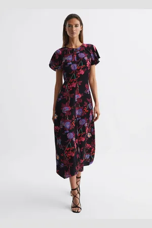 Reiss Black & pink Fitted Floral Print Midi Dress, 4